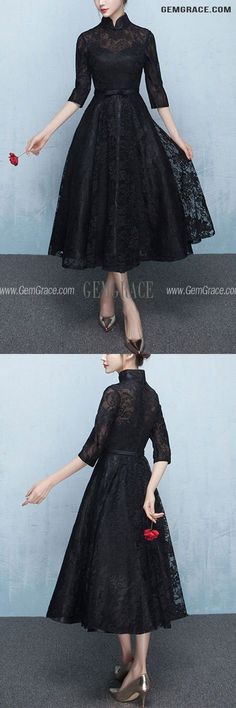 10% off now|Free shipping world-wide. Black Lace Tea Length Homecoming Dress With Collar at GemGrace. Click to learn our pro custom-made service for wedding dress, formal dress. View #HomecomingDresses for more ideas. Homecoming Dress With Sleeves, Tea Length Homecoming Dresses, Dress With Collar, Cheap Homecoming Dresses, Homecoming Dresses Long, Dress With Sleeves, For Wedding Dress, Dresses Cheap, Formal Party Dress