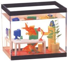 a fish tank filled with toys and water