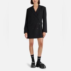 Steve Madden Blazer Dress Polyester/Viscose Fitted Bodice, Flared Skirt, Patch Pockets Black Blazer Dress, Polyester Dress, Pajama Shirt, Flared Skirt, Dresses Black, Fit N Flare Dress, Black Blazer, Blazer Dress, Fitted Bodice