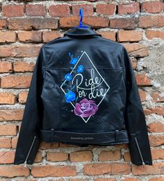 Wedding leather jacket will be a beautiful apparel for bride! You can order Ride Or Die jacket as a bride gift.  The picture on bride leather jacket is applied with special paint for leather, which is not washed off with proper care. The jacket is made of faux leather.  You can choose this or one of the others designs in my shop https://www.etsy.com/shop/CustomJacketArt?section_id=25931251 .  You can also show me colors of your wedding, bouquet flowers etc to use for your custom jacket design! I Wedding Leather Jacket, Bride Leather Jacket, Artsy Clothes, Painted Leather Jacket, Bride Jacket, Personalized Jacket, Custom Leather Jackets, Artsy Outfit, Wedding Jacket