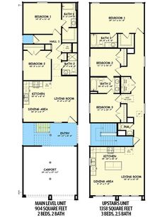 two story house plans with 2 bedroom and 1 bath in the same floorplan