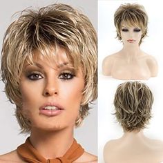 Gender:Women's; Wig Type:Natural Wigs; Color Shade:Blonde; Hair Material:Synthetic Hair; Cap Construction:Machine Made; Texture:Straight; Length:Short; Heat Resistant:Yes; Listing Date:09/13/2021; Hairstyle:Side Part,Pixie Cut; Can Be Permed:No Dominique Mcelligott, Wigs Color, Pixie Cut With Bangs, Natural Wigs, Short Hair Wigs, Wigs Online, Short Haircut, Short Blonde, Wigs For Women