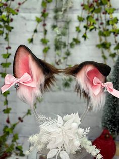 Realistic German Shepherd Puppy Ear Headband. Pink and Brown Puppy ears with 2 removable pink bows with bells! Ears are bendable! (Please be gentle to not disrupt the airbrush paint) **Please note** my shop's ears and tails are completely hand crafted and might have some slight differences in trimming and airbrushing. Thank you for the support of our small shop! #nekofamshop ~ disclaimers ~ IF YOU HAVE ANY ISSUE WITH YOUR ORDER PLEASE CONTACT THE SHOP BEFORE LEAVING A NEGATIVE REVIEW! WE WOULD L Puppy Ears Headband, Wolf Cosplay, Dog Ears Headband, Puppy Ears, Brown Puppy, Puppy Time, Brown Puppies, Pet Spaces, German Shepherd Puppy