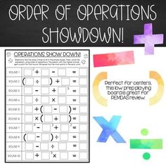 the order of operations showdown is shown in black and white, with colorful shapes