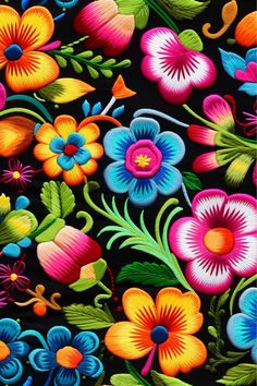 an image of colorful flowers on black background