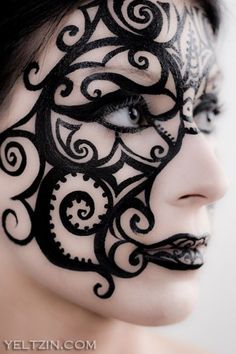 Body Paint Black Halloween Makeup, Extreme Make-up, Steampunk Makeup, Beautiful Halloween Makeup, Creative Halloween Makeup, Awesome Makeup, Homemade Mask