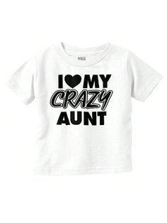 Aunt Baby Toddler Graphic Tee Shirt Funny Family Love Saying Niece Nephew Slogan Cute I Heart My Crazy Aunt Quote Casual Everyday Soft Cotton Printed Short Sleeve Crewneck Tshirt Baby Clothes Brisco Brands White   Short Sleeve  Colorblock,Graphic,Heart,Letter,Slogan Tee Medium Stretch All Baby Boys Clothing, size features are:Bust: ,Length: ,Sleeve Length: Aunt Baby, Aunt Quotes, Baby Aunt, Crazy Aunt, Graphic Heart, Toddler Graphic Tee, Heart Letter, Funny Family, Crew Neck Tshirt