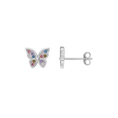 With their eye catching multicolor gemstones and sweet butterfly shape, these sterling silver PRIMROSE stud earrings are the perfect way to add a pop of color to any ensemble. With their eye catching multicolor gemstones and sweet butterfly shape, these sterling silver PRIMROSE stud earrings are the perfect way to add a pop of color to any ensemble. Length: 6.5 mm Backings: post Nickel free Metal: sterling silver Plating: rhodium Finish: polished Packaging: decorative cardSTONE DETAILS Stone typ Sterling Silver Butterfly Single Earring, Sterling Silver Butterfly Charm Earrings, Sterling Silver Butterfly Earrings Studs, Affordable Nickel-free Butterfly Earrings, Unique Nickel-free Butterfly Earrings, Butterfly Earrings Stud, Butterfly Shape, Jewelry Earrings Studs, Cubic Zirconia