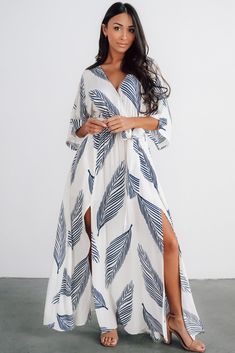 Maxi Dress With Kimono, Dress With Kimono, Long Flowy Dress, Baltic Born, Navy Print, Maxi Dress Navy, Kimono Style, Satin Maxi Dress, Lace Maxi