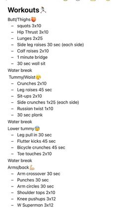 the workout schedule is shown with numbers and times to be posted on it's side