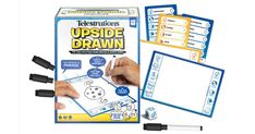 an upside down drawing game with markers and pens