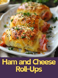 🍖🧀 Ham and Cheese Roll-Ups Crispy Ham Rolls, Pillsbury Ham And Cheese Roll Ups, Baked Ham And Cheese Roll Ups, Ham And Swiss Cracker Melts, Chicken Ham And Cheese Roll Ups, Easy Ham And Cheese Roll Ups, Crispy Ham And Cheese Roll Ups, Ham And Cheese Bites, 7 Course Meal