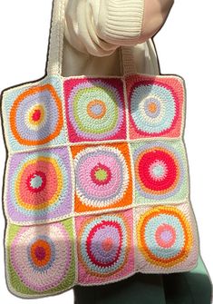 Retro Crochet Granny Square Bag For Daily Use, Retro Rectangular Crochet Bag, Retro Rectangular Granny Square Crochet Bag, Retro Rectangular Crochet Bag With Granny Square, Retro Granny Square Crochet Bag For Daily Use, Retro Crochet Square Bag For Daily Use, Retro Square Crochet Bag For Daily Use, Retro Multicolor Square Crochet Bag, Handmade Retro Square Crochet Bag