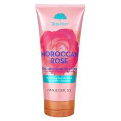 Boost your skin's daily hydration with Tree Hut Moroccan Rose Moisturizing Body Lotion. Made with Moroccan Argan Oil, Rosehip Oil, and our hydrating blend of Apricot, Pomegranate, and Peach Oils, this moisturizing body lotion deeply nourishes and protects your skin's barrier, while leaving your skin soft, hydrated, and smelling luscious. Plus, our Moroccan Rose Moisturizing Body Lotion has a warm, floral scent with notes of bergamot, tea rose, and golden amber. Tree Hut Moisturizing Body Lotions Tropical Body Lotion, Tree Hut Body Lotion, Tree Hut Lotion, Scent Combos, Bergamot Tea, Burr Basket