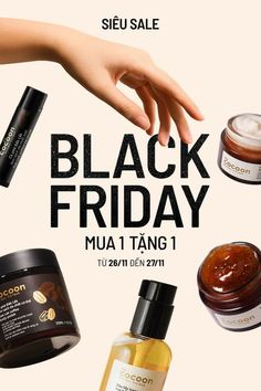 an advertisement for black friday with hand reaching out from the top and various products surrounding it