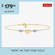 Features: Mom Jewelry, Quick ShipCircumference: 9 InchJewelry Closure: Spring Ring ClaspLink Construction: SolidShape: HeartMetal Color: Two ToneChain Length: 9 InchChain Width: 1 MillimetersMetal: 14k Two Tone GoldChain Construction: RopeCare: Wipe CleanBracelet Type: Ankle BraceletsCountry of Origin: Imported Yellow Gold Heart Bracelet For Mother's Day, Yellow Gold Heart Bracelet For Anniversary On Mother's Day, Heart Ankle Bracelet, Rope Heart, Mom Jewelry, Ankle Bracelet, Ankle Bracelets, Spring Rings, Two Tone