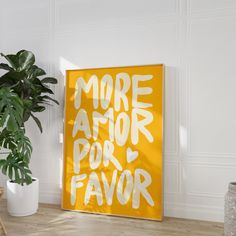 a yellow poster with the words more armor for flavor on it next to a potted plant