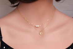 Excited to share this item from my #etsy shop: Personalized Layered Necklace - Gold Choker Necklace - Initial Layered Necklace - initial and pearl layered necklace-Double layered necklace Dainty Double Chain Wedding Jewelry, Dainty Multi-strand Jewelry As Gift, Delicate Layered Jewelry As Gift, Delicate Layered Jewelry As A Gift, Delicate Layered Jewelry For Gifts, Elegant Adjustable Layered Jewelry, Elegant Layered Adjustable Jewelry, Delicate Layered Gold Jewelry, Gold Double Strand Necklace For Anniversary