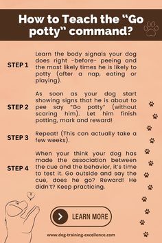 a poster with instructions on how to teach the go potty command for dogs and cats