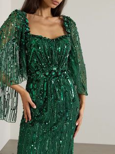 JENNY PACKHAM Brightstar embellished sequined tulle gown | NET-A-PORTER Luxury Embellished Evening Dress For Festive Occasions, Luxury Embellished Festive Evening Dress, Glamorous Hand Embellished Prom Dress, Floor-length Embellished Sequin Dress For Gala, Green Sequined Evening Gown, Elegant Embellished Sequin Fabric For Evening, Elegant Embellished Evening Sequin Fabric, Elegant Embellished Sequin Fabric For Gala, Elegant Green Embellished Sequin Dress