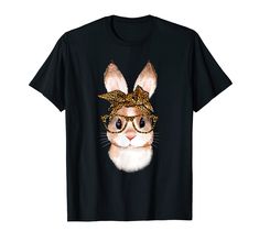 a t - shirt with an image of a rabbit wearing glasses and a leopard print on it