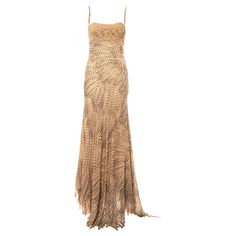 Roberto Cavalli feather printed silk evening dress with snakeskin bust. Spring-Summer 1999 Roberto Cavalli Haute Couture, Roberto Cavalli Vintage Dress, Roberto Cavalli Animal Print, Vintage Roberto Cavalli, Robert Cavalli, Snakeskin Dress, Roberto Dress, Nude Gown, Animal Dress