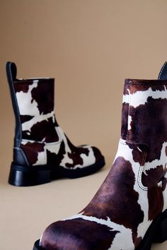 These boots are far from boring, patterned with an autumn-ready cow print in tonal hues. Black Fits, Cow Print, Color Coding, Heel Height, Cow, Faux Leather, Boots