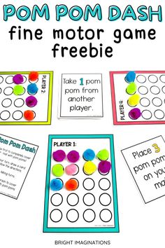 the free printable pom - pom dash game is perfect for kids to play with