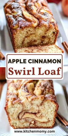 apple cinnamon swirl loaf on a white plate