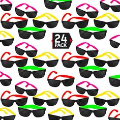 many pairs of sunglasses with different colors on them