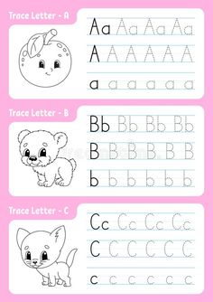 printable worksheet for children to practice handwriting with animals and letter c on pink background