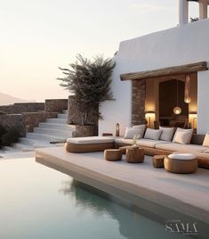 Village By The Sea, Mediterranean Village, Balcony Inspiration, Cozy Outdoor, Casa Exterior, Modern Beach House, Island House, Mediterranean Home, Swimming Pools Backyard