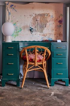 Lacquered in Benjamin Moore's "Bavarian Forest" writing desk with scallop edge trim and unlacquered brass pretzel twist handles. Please note this is an average shipping cost. Contact us for a more accurate shipping quote to your zip code. Forest Green Desk, Emerald Green Desk, Painted Desk Ideas, Repainted Desk, Paint Wooden Desk, Eclectic Desk, Desk Colors, Colourful Desk, Pretzel Twist