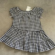 New With Tags. Casual Gingham Dress With Short Sleeves, Casual Short Sleeve Plaid Dress With Ruffles, White Cotton Plaid Dress With Short Sleeves, Casual Black Cotton Plaid Dress, Casual White Plaid Short Sleeve Dress, Casual White Short Sleeve Plaid Dress, Casual Black Plaid Cotton Dress, Casual Cotton Gingham Dress, Casual Gingham Cotton Dress