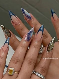 Blue Nail Designs 2024, Blue Almond Acrylic Nails, Almond Nails Blue, Acrylic Nails Almond Shape, Nails Today, Classy Acrylic Nails, Vacation Nails, Acrylic Nails Coffin Short, Neutral Nails