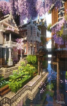 minecraft súper aesthetic, un mundo lleno de colores pasteles que te va a encantar, arboles de cerezo, casas estilo francés, lago frente a las casas estivo Venecia, puentes  que conectan con otras casas, bancas, de todo un poco. Cocricot Minecraft Builds, Minecraft Castle Aesthetic, Minecraft Houses Castle, Minecraft Houses Aesthetic, Minecraft Building Ideas Aesthetic, Minecraft City Ideas, Aesthetic Minecraft Houses, Minecraft Aesthetic House