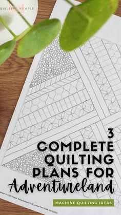 an adult coloring book with the title'3 complete quilting plans for adventureland '