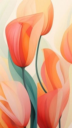 an abstract painting of orange and pink flowers