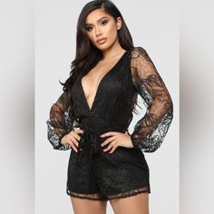 Festival Cute Romper Brand New With Tags Xs/Small Sold Out Black Long Sleeve Jumpsuit For Night Out, Black Long Sleeve Jumpsuit For Date Night, Black V-neck Jumpsuits And Rompers For Evening, Black V-neck Jumpsuit For Evening, Glamorous Black V-neck Jumpsuit Or Romper, Black Jumpsuits And Rompers For Spring Night Out, Chic Black Jumpsuits And Rompers For Night Out, Black Party Jumpsuits And Rompers For Spring, Black Jumpsuits And Rompers For Going Out