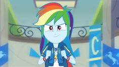 a cartoon character with green hair and rainbow colored hair