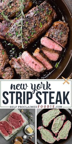 new york strip steak in a cast iron skillet