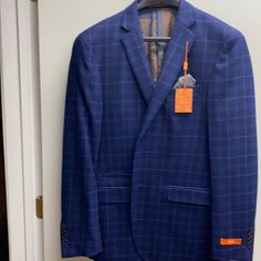 Great Fall Weather Sports Coat Casual Blue Suit With Notch Lapel, Blue Casual Suit With Notch Lapel, Casual Blue Suits With Notch Lapel, Casual Blue Notch Lapel Suit, Casual Fitted Blue Suits, Blue Fitted Casual Suits, Casual Blue Long Sleeve Suits, Fitted Blue Casual Sport Coat, Casual Fitted Blue Sport Coat