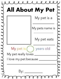 an all about my pet activity sheet for kids to practice their handwriting and writing skills