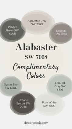 Complimentary Colors for Alabaster SW 7008 by Sherwin Williams Green And Agreeable Gray, Colors That Go With Sw Alabaster, Oyster Bay Cabinets, Pewter Green Sw, Arab House, Sherwin Williams Paint Neutral, Pewter Green, Agreeable Gray, Paint Color Inspiration