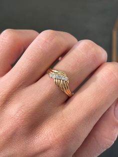 Vintage Gold Ring, 0.15CT Natural Diamond, 18k Yellow Gold, Estate Jewelry, Handmade Ring, bridesmaid gift, dainty promise ring, boho ring Jewelry Material: Yellow Gold 18k (the gold has been tested by a professional) Total Carat Weight: 0.15ct (Approx.) Total Metal Weight: 2.82g Size: 7.5 US \ EU 55 \ Diameter 17.75mm (inner diameter) Grading Results: Stone Type: Diamond Shape: Round Carat: 0.15ct (Approx.), Stones quantity:5 Color: H  Clarity: I1 Feel free to contact us for inquiries and consu Dainty Cluster Ring With Single Cut Diamonds For Anniversary, Delicate Yellow Gold Cluster Ring For Anniversary, Dainty Yellow Gold Cluster Ring For Anniversary, Dainty Single Cut Diamond Promise Rings, Delicate Single Cut Diamond Promise Ring, Delicate Yellow Gold Diamond Ring For Anniversary, Delicate Yellow Gold Promise Cluster Ring, Dainty Yellow Gold Diamond Anniversary Ring, 14k Gold Diamond Toe Ring For Promise