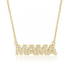 14k Mama Diamond Pendant Necklace - Mod + Jo Gold Diamond Necklace With Adjustable Sterling Silver Chain, Adjustable Yellow Gold Diamond Necklace, Gold Jewelry With Diamond Accents For Mother's Day, Gold Sterling Silver Fine Jewelry Necklaces, Mother's Day Gold Jewelry With Diamond Accents, Gold Sterling Silver Charm Necklace With Diamond Accents, Everyday 14k Gold Necklace For Mother's Day, Dainty Gold Diamond Name Necklace, Dainty Gold Name Necklace With Diamond