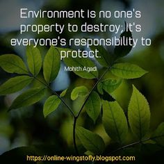 a green leaf with the words environmental is no one's property to destroy it's everyone's responsibility to protect it