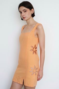 Classic Vintage Style, Linen Mini Dress, Two Sisters, Square Necklines, Light Orange, Classic Vintage, Square Neckline, Fair Trade, Tao