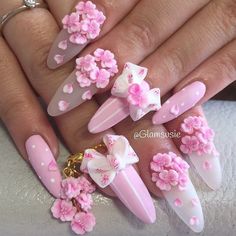 Cherry blossoms Etsy 3d Acrylic Nails, 3d Nails, Cute Nails, Simple Spring Nails, Spring Nail Nails With Flowers, 3d Acrylic Nails, Amazing Nails