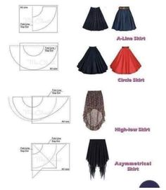 different types of skirts and how to use them in the sewing pattern for each skirt